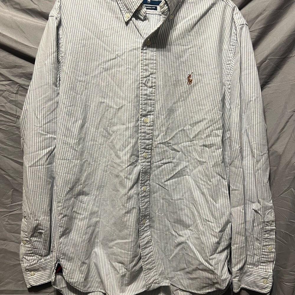 Ralph Lauren Blue Striped Casual Button-Down Shirt